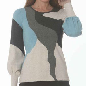 J'envie New York Knit Top Blue Haze/Grey/Marble/Charcoal NWT Misses Size XS